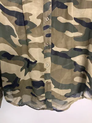Wet Seal Camo Button-Down Shirt in Olive Green and Dark Green thumbnail 6
