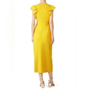 A.L.C. Walker Yellow Linen Blend Wrap Midi Dress Ruffle Sleeve Size 4 thumbnail 7