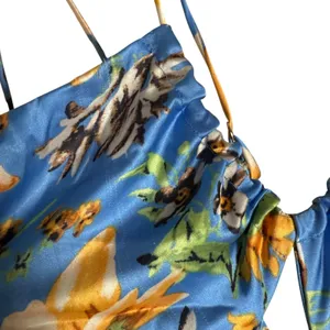 Nookie Simone Blue Floral Satin Asymmetrical Ruffled Cut Out Cocktail Dress L thumbnail 9