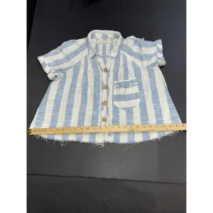 We the Free Classic Boho‎ Beach Gauze Cropped Fringe Striped Button Blouse Small thumbnail 15