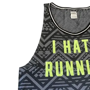 Victorias Secret Pink I Hate Running Graphic Tank Black Grey Aztec Green L #1231 thumbnail 3