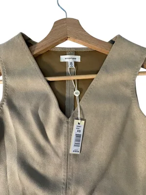 Max Studio Womens XS Faux Suede Mini Shift Dress Taupe Tan V Neck Pockets NWT thumbnail 7