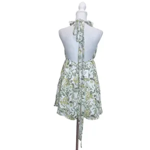 Angel Biba Tropical Leaves Print Halter Mini Dress Sz 12 Backless Angelcore Glam thumbnail 4