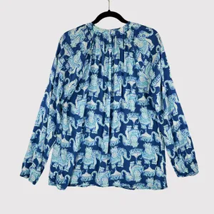 Lilly Pulitzer Womens Top Blue Martinique Elephant V Neck Blouse Casual Medium thumbnail 3