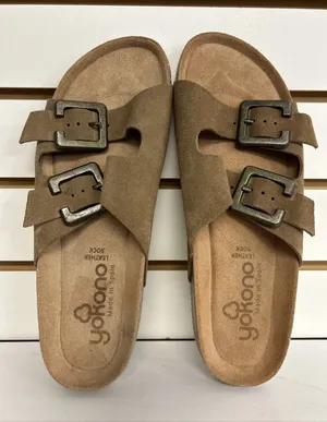 Yokono Women's Brown Leather Suede Wedge Sandals Size 9 Shoes Buckled Strap thumbnail 1