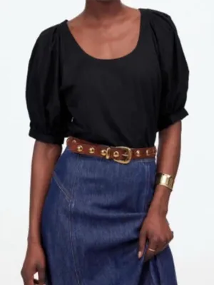 Madewell Black Puff Sleeve Top NWT thumbnail 1