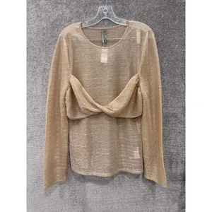 Anthropologie Top Women XL Gold Twisted Knot Metallic‎ Long Sleeve Shimmer Sable thumbnail 4