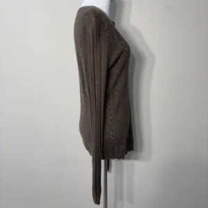 Ralph Lauren Silk Cashmere Sweater Womens‎ Large Green Brown Pointelle Open Knit thumbnail 6