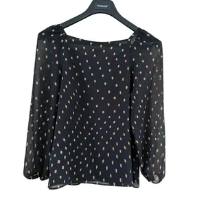 Ann Taylor Black Blouse with White Dots thumbnail 3