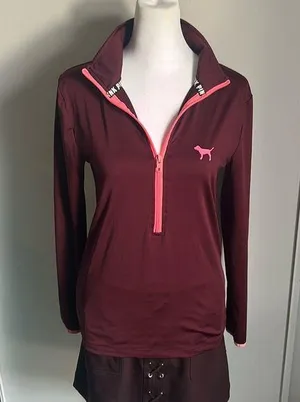 PINK Women’s Slim Fit Quarter Zip Pullover Athletic Workout Jacket thumbnail 1