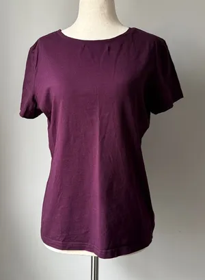 Pact Women's Short-Sleeve Crewneck Tee in Deep Plum Relaxed Fit T shirt medium thumbnail 1