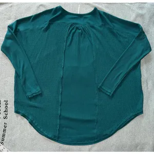 Free People Waffle Knit Leo Henley Tee In Teal Green‎ Oversized Size Medium thumbnail 7