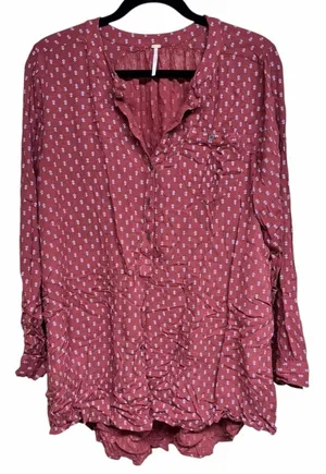 Free People Boho High Low Boyfriend Shirt Rust‎ Women's Size Large thumbnail 1