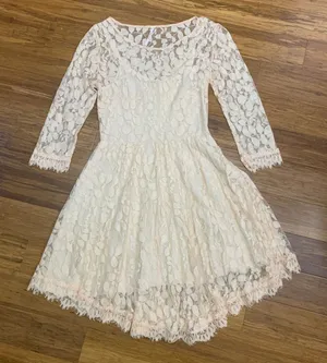 Free People Lace Dress Womens Size 2 Long Sleeve Beige‎ Hi Low Hem Summer Boho thumbnail 1