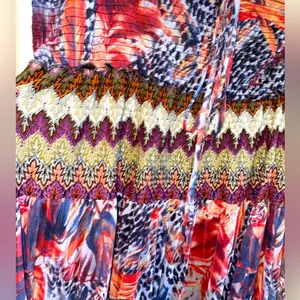 Vintage sheer Indian print boho maxi skirt/long gypsy skirt/tube top dress/2X thumbnail 4