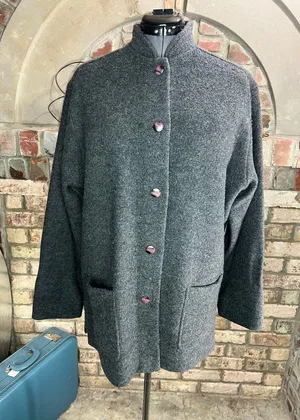 Norm Thompson coat wool patch pockets gray Size L thumbnail 1