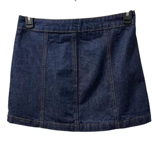 Dark Wash Denim Mini Skirt Front‎ Zip Ring Pull Y2K Fitted Womens S Preppy Edgy thumbnail 3