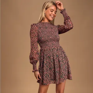 Lulus XL Floral Forever Green and Pink Smocked Skater Dress NWT thumbnail 6