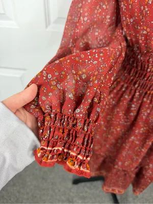 Max Studio Floral Smocked Waist Mini Dress Size S Rust Red Boho Fall thumbnail 7