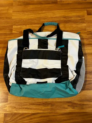 Black & White Stripe Tote with Teal Accent - Women's Bag thumbnail 2