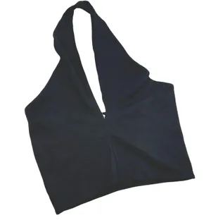 Zara Black Deep V-Neck Halter Crop Top Low Back NWOT Womens Juniors Medium thumbnail 1