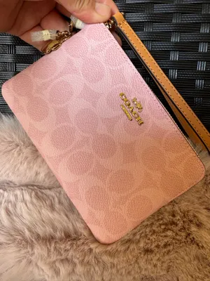NWT Coach CEF72 Corner Zip Wristlet Signature Canvas with Charm Gold Powder Pink thumbnail 7