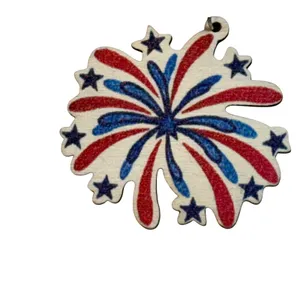 Fireworks Drop Earrings Womens OS Red‎ White Blue Patriotic Concho Wood 4th July thumbnail 3