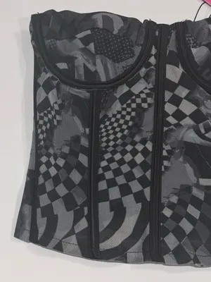 Y2K Mall Goth Checkerboard Mesh Corset Top Edikted NWT XS thumbnail 6