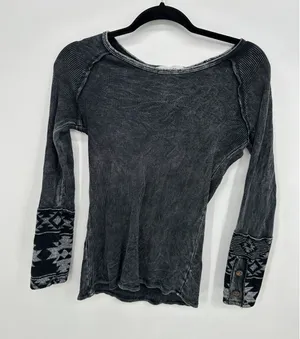 Able Womens Waffle Knit Thermal‎ Top XS Gray Long Sleeve Southwest Boho thumbnail 1