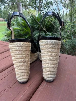 2010 Christian Dior Black Patent Bow Espadrille Wedges 8.5 $795 thumbnail 7