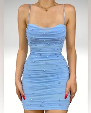 VANILLA BELLA Sky Blue Pearl Mini Dress thumbnail 2