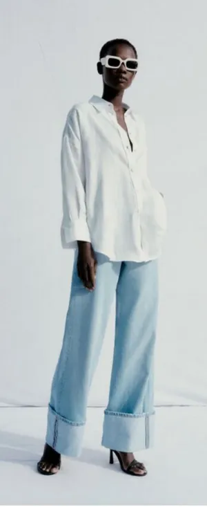 ZARA White 100%Linen women's Long Sleeve Button Down Shirt Small NWT 8372/034 thumbnail 1