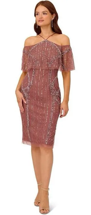 NWT Adrianna Papell Beaded Off Shoulder Midi Dress – Plum – 6 thumbnail 1