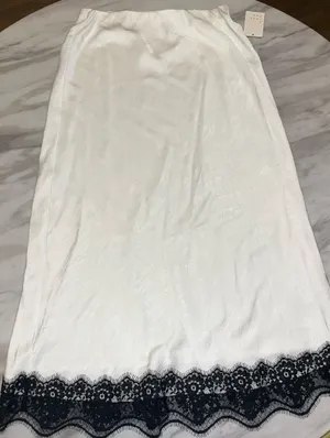 NWT A New Day Ivory Satin Lace Hem Slip Skirt Size Small Midi thumbnail 2