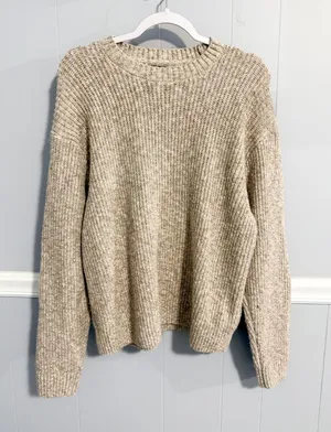 Abercrombie & Fitch Oversized Crewneck Sweater in Oatmeal thumbnail 1