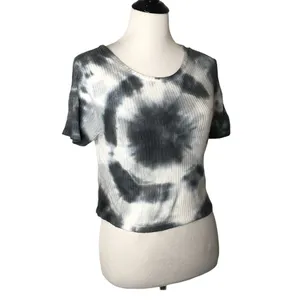 Brandy Melville Tie‎ Dye Crop Top Ribbed Blue Short Sleeve Women Size One Size thumbnail 4