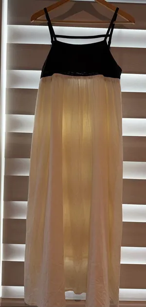 Black & Cream Two-Tone Maxi Dress with Spaghetti Straps thumbnail 1