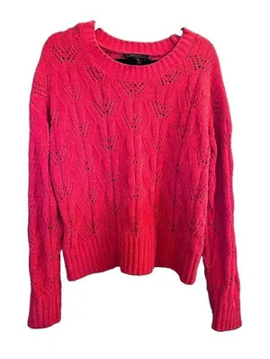 BCBGMAXAZRIA Bright‎ Red Pointelle Knit Chenille Pullover Sweater Size Large thumbnail 1