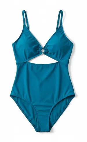 Time and Tru Womens Swimsuit Size M Blue One Piece O-Ring Cutout V-Neck Summer thumbnail 1