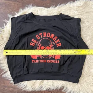 Black cotton "Be Stronger Than Your Excuses" Graphic Muscle Tee Crop Top L thumbnail 5