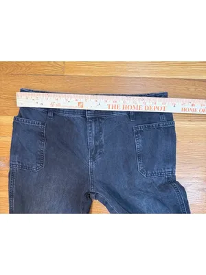 We The Free People Izzy Flare Leg Raw Fray Hem Jeans Black Patch Pockets SZ 28 thumbnail 8