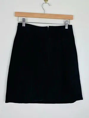 Wilson's Leather Vintage Black Suede Leather A-Line Mini Skirt 90s Minimalist Size 8 thumbnail 3