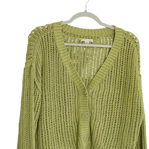 American Eagle Small Sage Green Open Knit Cropped Cardigan Sweater Distressed thumbnail 2