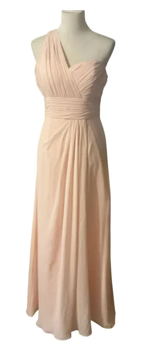 Bill Levkoff One-Shoulder Pleated Chiffon Maxi Dress in Blush Pink – Size 8 thumbnail 2