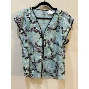 Kate Spade‎ Dahlia Burnout Top Blue Floral Boho Flutter Sleeve Blouse Women's XS thumbnail 3