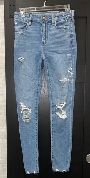 American Eagle Outfitters Blue Distressed high rise jeggings Jeans size 4 thumbnail 1