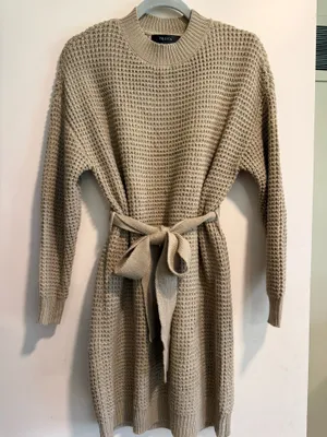 Knit Sweater Dress Tan thumbnail 1