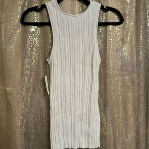 Anthropologie Ivory Cream Stretch Ribbed High Neck Tank Top Small NWT thumbnail 3