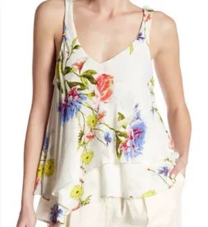 Free People On The Top Floral White Ruffled swing Tank Top sz S white thumbnail 1