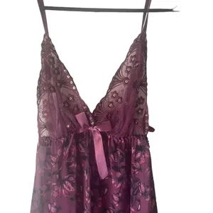 Fairy Purple‎ Women's Size Medium Floral Sequin Babydoll Teddy Top Set thumbnail 2